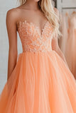 Orange Princess Sweetheart Lace Applique Tulle Long Prom Dress