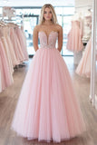 Sparkly Pink Ball Gown Sweetheart Tulle Long Prom Dress with Appliques