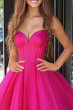 Glitter Fuchsia Princess Sweetheart Tulle Tiered Long Prom Dress