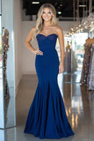 Navy Sweetheart Mermaid Ruched Long Prom Dress