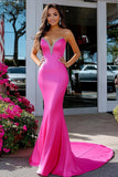 Fuchsia Mermaid Sweetheart Satin Long Prom Dress with Beading