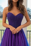 Princess Tulle Plum Sweetheart Long Prom Dress with Appliques