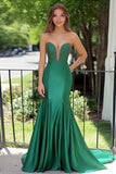 Green Satin Sweetheart Mermaid Applique Long Prom Dress