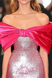 Fuchsia Mermaid Off the Shoulder Long Gala Dress with Sequins