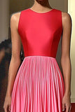 Red&Pink A Line Sleeveless Satin Long Gala Dress