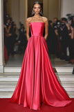 Watermelon A Line Satin Strapless Gala Dress