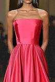 Watermelon A Line Satin Strapless Gala Dress