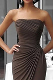 Coffee Jersey Sheath Strapless Ruched Gala Dress