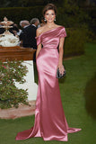 Satin One Shoulder Sheath Pink Gala Dress