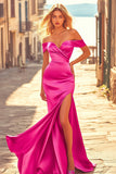 Fuchsia Mermaid Off The Shoulder Satin Prom Dress