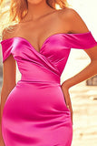 Fuchsia Mermaid Off The Shoulder Satin Prom Dress