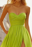 Lemon Green A Line Sweetheart Ruched Chiffon Prom Dress