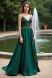 A Line Dark Green Spaghetti Straps Sequin Bridesmaid Dress