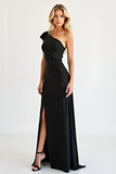 Sheath Elegant Black Chiffon Long Prom Dress with Slit