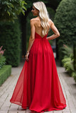 Red A Line Sweetheart Chiffon Long Prom Dress