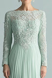 Elegant Mint Mother of The Bride Long Sleeve Appliques Dress With Lace