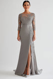 Sparkly Silver Bodycon Appliques Mother of Bride Dress With Slit