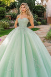 Mint Ball Gown Tulle Sweetheart Quinceanera Dress with Appliques