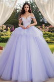 Lavender Off the Shoulder Tulle Ball Gown Applique Quinceanera Dress