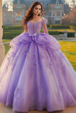 Lilac Ball Gown Off The Shoulder Quinceanera Dress With Long Sleeves