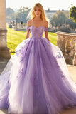 Lilac Off The Shoulder Tulle Appliqued Quinceanera Dress