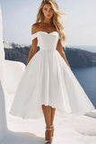 Chiffon White Off the Shoulder A Line Graduation Dress