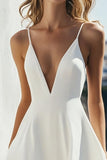 White A Line Spaghetti Straps Graduation Dress