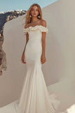 Floor Length White Off The Shoulder Sheath Graduation Dress