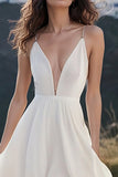 Flowy White A Line Spaghetti Straps Graduation Dress