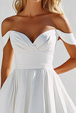 White Satin Off the Shoulder A Line Short Graduation Dress