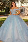 Sky Blue Appliqued Quinceanera Dress with Cape Sleeves