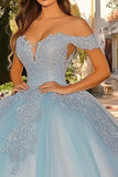 Sky Blue Appliqued Quinceanera Dress with Cape Sleeves