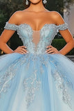 Princess Sky Blue Off The Shoulder Quinceanera Dress