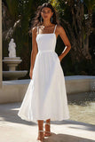 Elegant Spaghetti Straps Cotton White A Line Graduation Dress