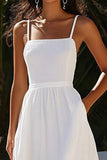 Elegant Spaghetti Straps Cotton White A Line Graduation Dress