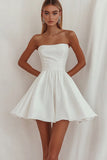 A-Line Straight Satin Knee Length Little White Dress