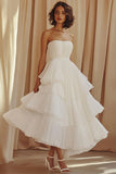 A-Line Sweetheart Chiffon Ruffled Ankle Length Little White Dress