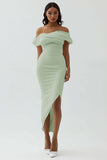 Off the Shoulder White Sheath Matte Satin Asymmetrical Graduation Dress