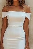 Chic Sheath Satin White Off the Shoulder Short Graduation Dress