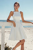 A Line White Satin Knee Length Graduation Dress