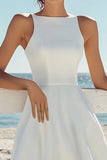 A Line White Satin Knee Length Graduation Dress