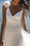 White A Line Spaghetti Straps Graduation Dress