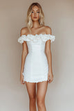 Bodycon White Off The Shoulder Satin Short Graduation Dress