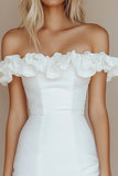 Bodycon White Off The Shoulder Satin Short Graduation Dress