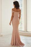 Sparkly Off the Shoulder Champagne Mother Of The Bride Dress