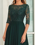 Dark Green A Line Lace Mother Of Bride Dress with 3/4 Sleeves