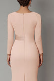 Blush Lace Sheath Mother Of The Bride Dress with Long Sleeves