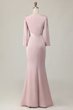 Blush Lace Sheath Long Sleeve Mother Of The Bride Dress