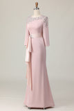 Blush Lace Sheath Long Sleeve Mother Of The Bride Dress