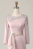 Blush Lace Sheath Long Sleeve Mother Of The Bride Dress